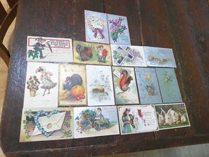 ANTIQUE LOT 16 VALENTINES THANKSGIVING EASTER POSTCARDS EARY 1900 1 CENT STAMPS - Picture 1 of 24