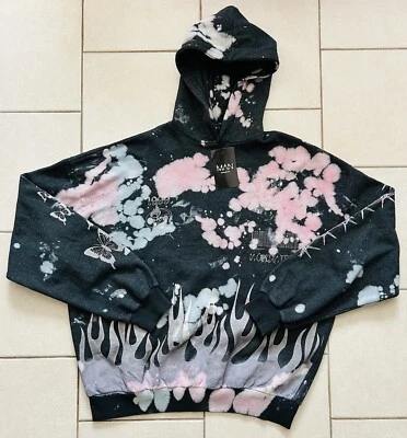 Sudadera con Capucha Hombre Boohoo Hombre Talla M Gran Tamaño Estampado Graffiti Tie Dye Sudadera con Capucha Foto 1 de 4