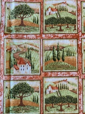 DEBBIE MUMM FABRIC~Jo-Ann~ITALIA~OLIVE CYPRESS TREES~Square/Block Print~SINGLE C - Image 1 of 2