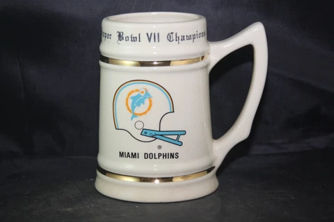 Vtg NFL SUPER BOWL VII MIAMI DOLPHINS Ceramic Beer Mug Stein EXC Condition Cover