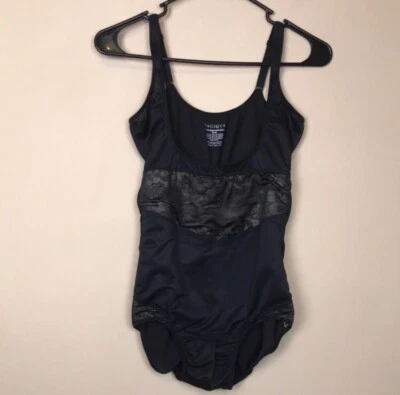 Cacique Women’s Black Beige Lace Open-Bust Bodysuit Sz 14 / 16 - Image 1 of 4