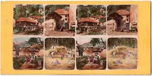 Scènes Champêtres.Paysanes.Multi 4 Photos Stereo albuminées Colorisées 1865.Rare - Picture 1 of 2