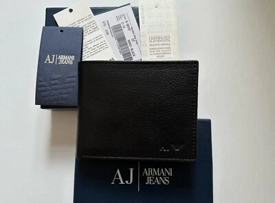 BRAND NEW ARMANI JEANS BLACK GENUINE LEATHER WALLET WITH COIN POCKET 06V2F