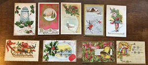 Vintage Early 1900s Christmas Postcards Lot of 9 Embossed 8 Unused NICE! - Picture 1 of 7