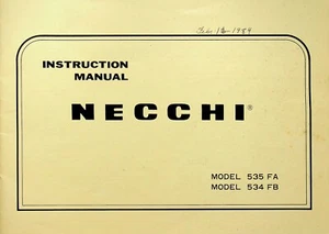 1984 NECCHI SEWING  MACHINE  INSTRUCTION MANUAL  MODELS 535FA AND 534FB - E17-K - Picture 1 of 7