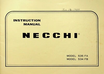 1984 NECCHI SEWING  MACHINE  INSTRUCTION MANUAL  MODELS 535FA AND 534FB - E17-K - Image 1 of 4
