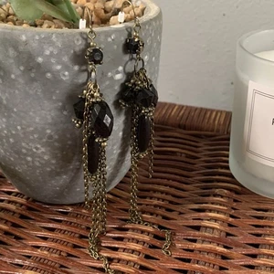 Long Black Beaded Dangle Drop Earrings Evie Bohemian - Picture 1 of 5