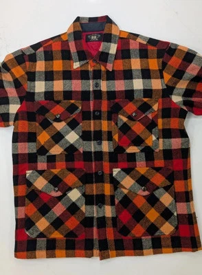 RRL Doble RL “Mason” Forrado Lana Franela Sobrecamisa Camisa Chaqueta Rojo/Naranja Cuadros Foto 1 de 4