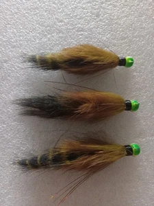 Smoo's Custom Jigs (3) 1/16 Oz. Rabbit Hair Zonker Jigs Brown Olive *1078 - Picture 1 of 1