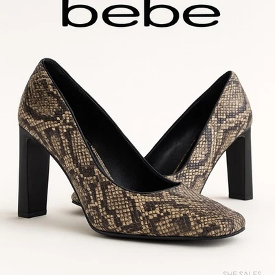 Zapatos de salón bebe de cuero de piel de serpiente de 7,5 m con tacón cuadrado punta cuadrada pre-amados Foto 1 de 4