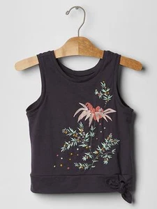 GAP Kids Girls Embroidered Flowers Knot Tie Tank Top Shirt XS M 4 5 8 NWT $20 - Picture 1 of 2