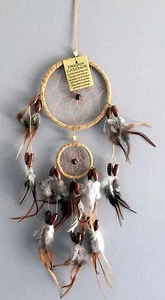 Capteur de rêve Amérindien attrape rêve en plumes, cuir et perles en bois - Imagen 1 de 3