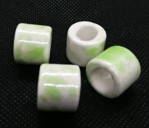 Large Ceramic Glazed Washer Bead 14x12mm - Green/White - Pack of 2 - Picture 1 of 2