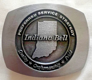 Vintage NOS Indiana Bell Telephone Company Pewter Belt Buckle Preferred Service - Picture 1 of 5