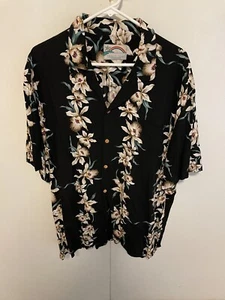 Vintage Paradise Found 2XL Hawaiian Shirt Black Star Orchid Magnum PI - Picture 1 of 19