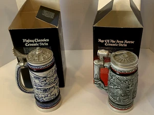 (2) NOS Avon Ceramic Steins: 1981 Flying Classics & 1982 Age of The Iron Horse - Picture 1 of 15