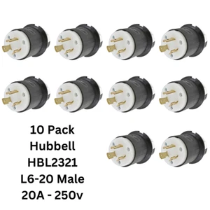 LOTTO 10x Connettore Hubbell HBL2321 AC maschio Edison NEMA L6-20P spina 20A 250V - Foto 1 di 3