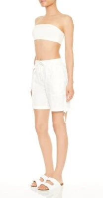 Pantalones Cortos Forever 21 Nuevos con Etiquetas para Mujer Mezcla de Lino Cordón Carga Blanco Playa Pequeños Foto 1 de 4