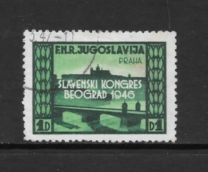 Yugoslavia Scott 207 usado en muy buen estado - 1946 1d GRNSH EDICIÓN NEGRA Y ESMERALDA - Imagen 1 de 2