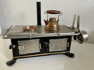 Vintage Kitchen Stove Working Stove top with dishes Tin kitchen sink 50-60s
