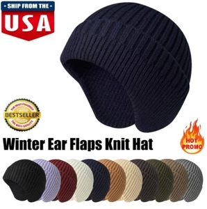 Winter Ear Flaps Knit Hat Warm Cuff Beanie Skull Cap Outdoor Ski Men Women USA - Picture 1 of 19