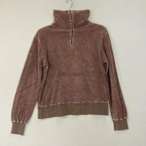 Vintage 70s 80s Mock Neck Terrycloth 1/4 Zip Top Sweatshirt L/S Brown Size S - Picture 1 of 12