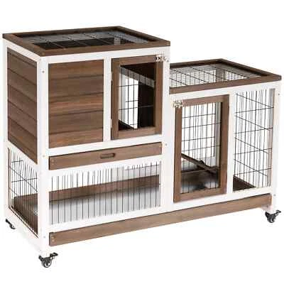 Two-Tier Rabbit Hutch Cage, Indoor Fir Wood Structure, Locking Doors, - Image 1 of 4