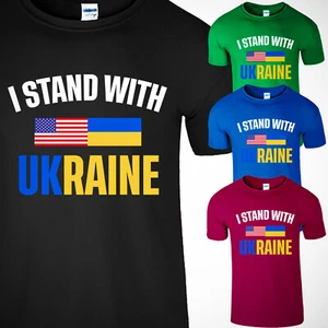 I Stand With Ukraine Flag Support America Gift Funny Ukrainian Men's T-Shirt - Picture 1 of 11