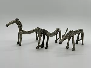 3 Small Brutalist Tribal Animal Figurines Horse Bull Elephant - Picture 1 of 16