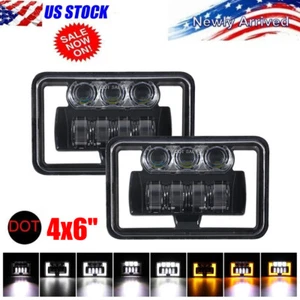 Pair 4x6" LED Headlights Hi/Lo DRL Turn Lamp for Cadillac Fleetwood 1975-1986 - Picture 1 of 12