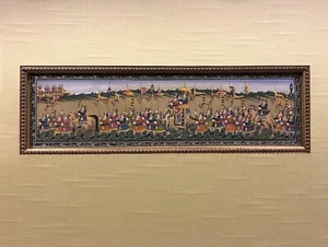 Very Fine INDO PERSIAN GOUACHE PAINTING ON SILK Royal Procession Custom Framed - Picture 1 of 5