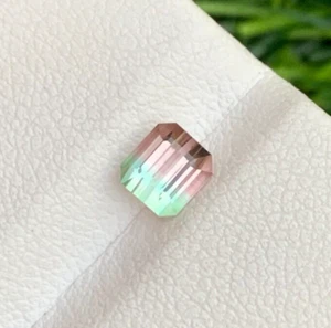 0.85 Cts Natural Bicolor Tourmaline gemstone, Emerald Cut - Picture 1 of 5