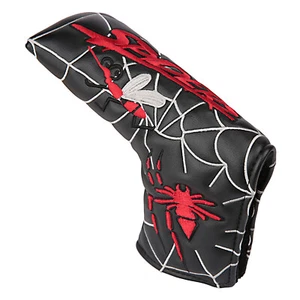 Black Leather Spider Embroidery Golf Blade Putter Head Cover Magnetic Closure - Picture 1 of 6
