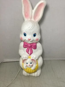 VTG 22" Empire 1990's Promotional Easter Bunny & Baby In Basket Blow Mold - Picture 1 of 2