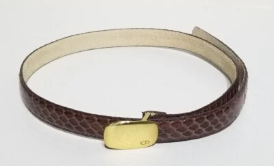 Vintage Christian Dior Brown Snakeskin Leather Belt Small ☆ New / Read ☆ - Image 1 of 4