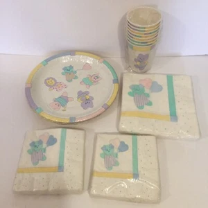Vintage Hallmark Baby Shower Quilted Animals Balloons - Plates, Cups, Napkins - Picture 1 of 1