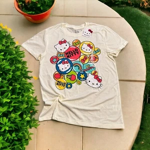 HELLO KITTY By Sanrio T-shirt Short Sleeve Off White Rainbow Bubbles Sz Large - Picture 1 of 5