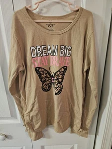 Rosa Samt Mädchen hellbraun T-Shirt. Langarmshirt, Größe 14/16 mit Schmetterling: "Traum... - Bild 1 von 3