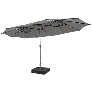 15Ft Patio Double-Sided Solar LED Market Umbrella Crank 36 Lights Base Grey - Picture 1 of 8