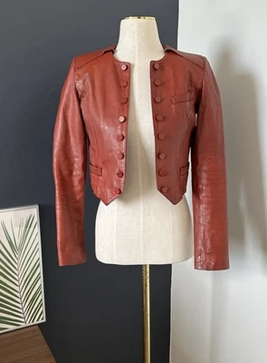 Chaqueta de Cuero MARC by MARC JACOBS Francesa Moto Rock Chic Recortada Motociclista Y2K Roja Foto 1 de 4