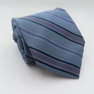 Valentino Tie Silk Blue Purple Striped 3.5" Wide 58" Long Italy - Image 1 of 4