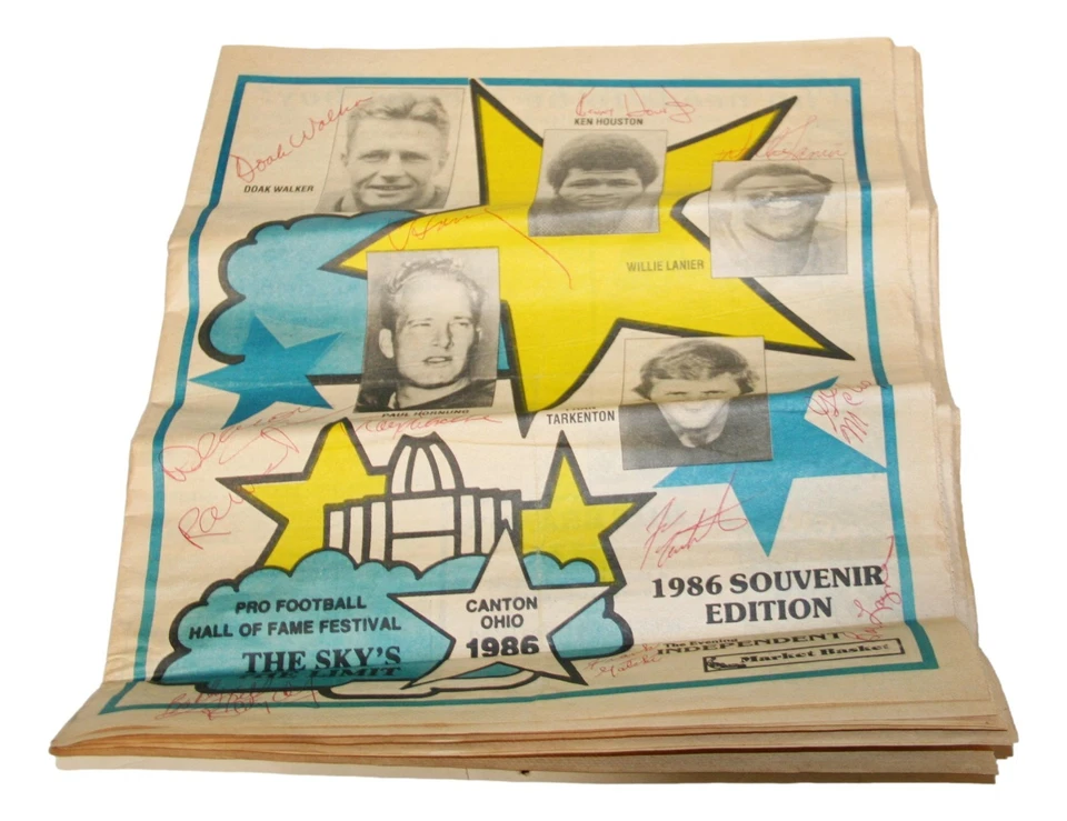Periódico firmado por la corte de fútbol profesional 1986 x11 Bobby Layne Doak Walker +9 Foto 1 de 4