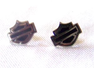 Harley-Davidson H.D. Siver Tone Black Bar & Shield Logo Stud Earrings - Picture 1 of 5
