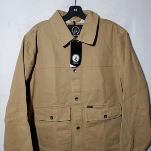 Volcom Barton Jacket Mens Medium Tan Button Up Workwear Coat Canvas Pockets New - Picture 1 of 10