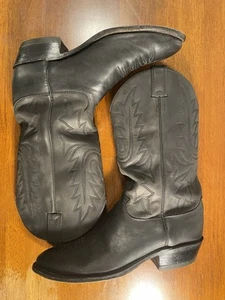 Justin Men’s  10D Black Western Leather Cowboy Boots Round Toe Stitched Rodeo - Picture 1 of 14