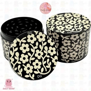 Mono Floral Black Premium 50mm Metal 4Part Tobacco Grinder Shredder Cute Gift - Picture 1 of 21