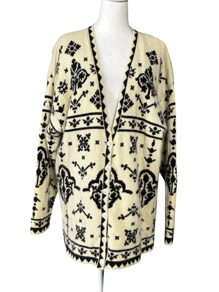 Cárdigan suéter vintage Express tricot para mujer mediano marfil negro angora años 90 Foto 1 de 4