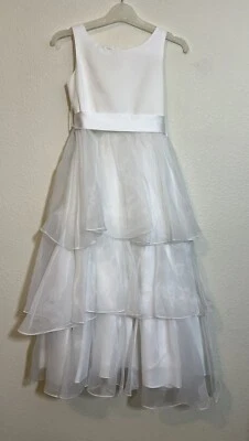 Kid's Dream Style#8033 White Tulle Tiered Long Flower Girl Communion Dress Sz 10 - Image 1 of 4