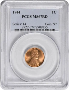1944 Lincoln Cent MS67RD PCGS - Picture 1 of 2