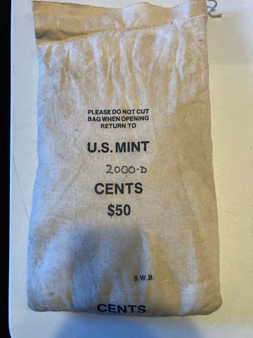2000-D "BU" "MINT SEWN BAG" LINCOLN MEMORIAL CENTS, 5,000 COINS Cover